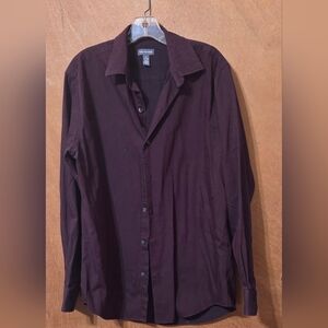 Van Heusen Dark Brown and Black Striped Long Sleeved Shirt. Size M